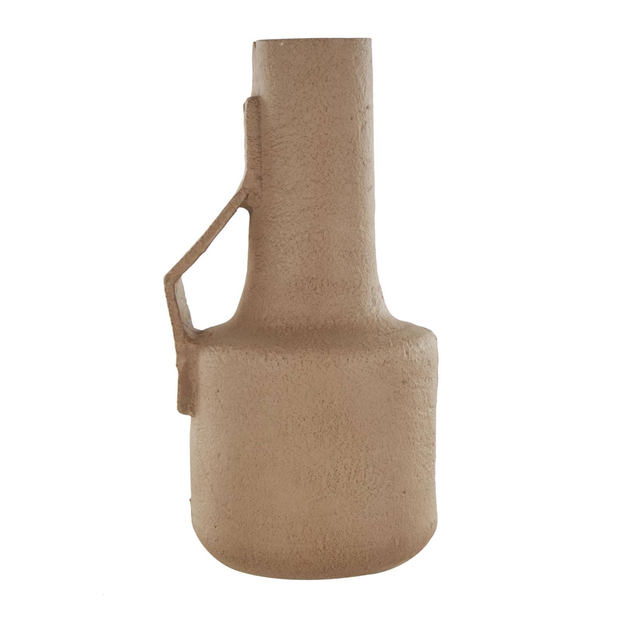 19.25" Brown Paper Mache Abstract Distressed Textured Vase with Triangular Handle